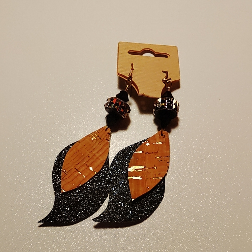 Elegant Black and Gold Leaf Earrings